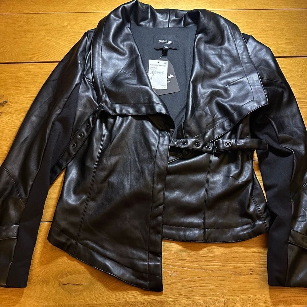 NWT Ookie and Layla faux draped leathermoto jacket xs